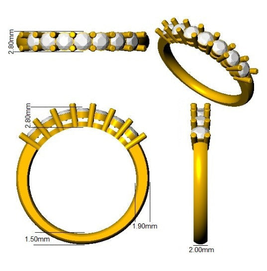 Ruby Half Eternity Ring with Round Diamonds in 10K/14K gold and platinum with certified lab-grown or natural diamonds