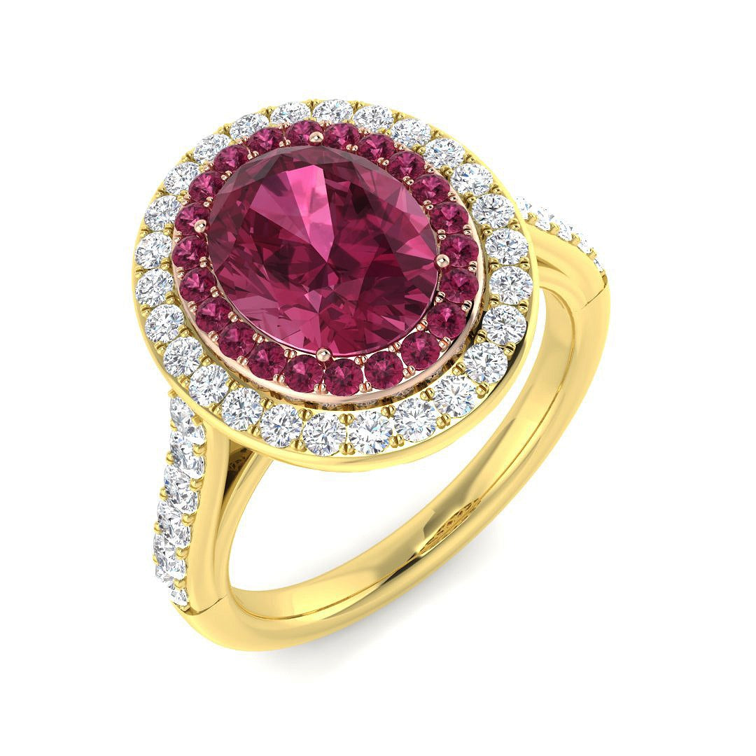 Pink Tourmaline Halo Ring in Oval Cut with Round Natural Diamond Halo in 10K/14K gold and platinum with certified lab-grown or natural diamonds