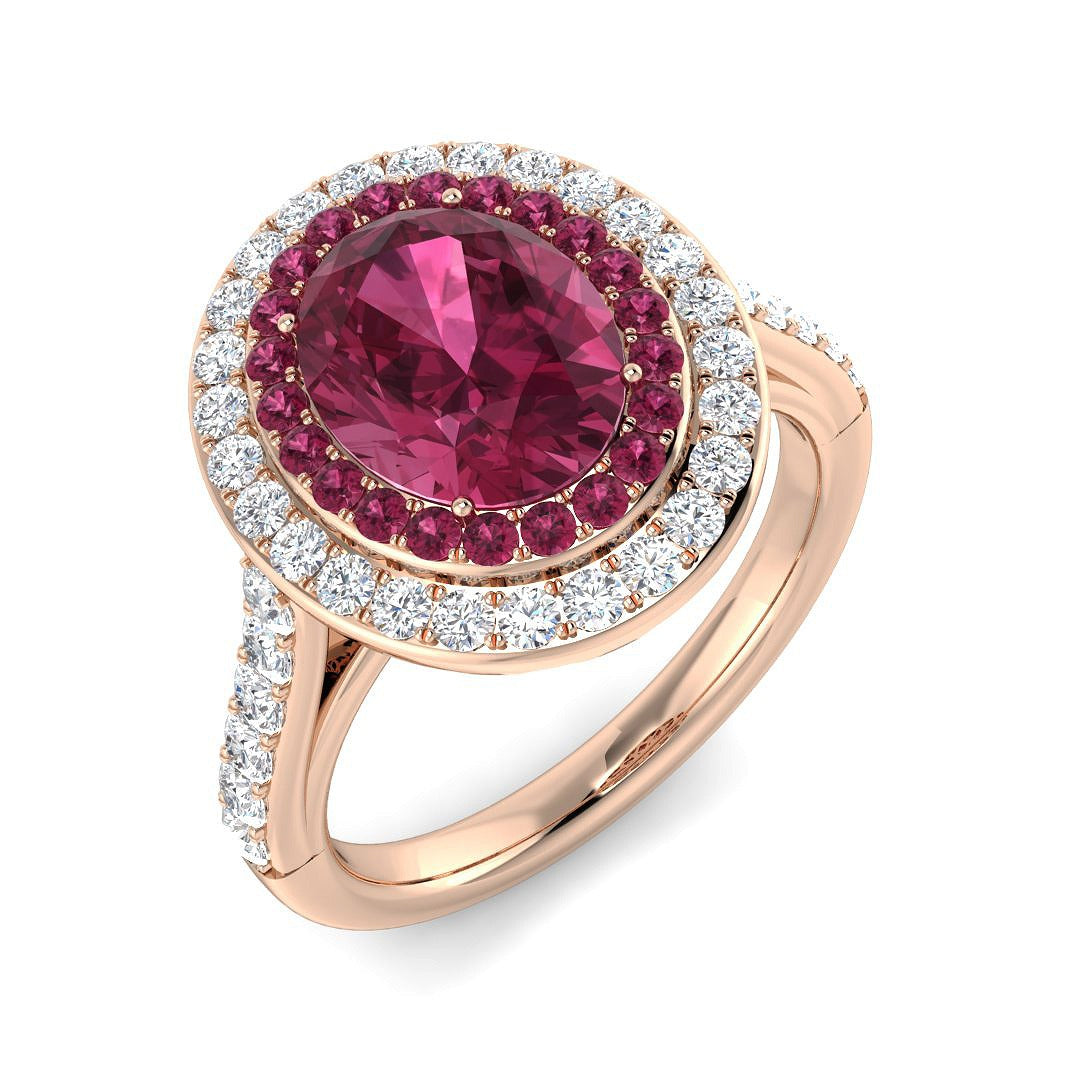 Pink Tourmaline Halo Ring in Oval Cut with Round Natural Diamond Halo in 10K/14K gold and platinum with certified lab-grown or natural diamonds