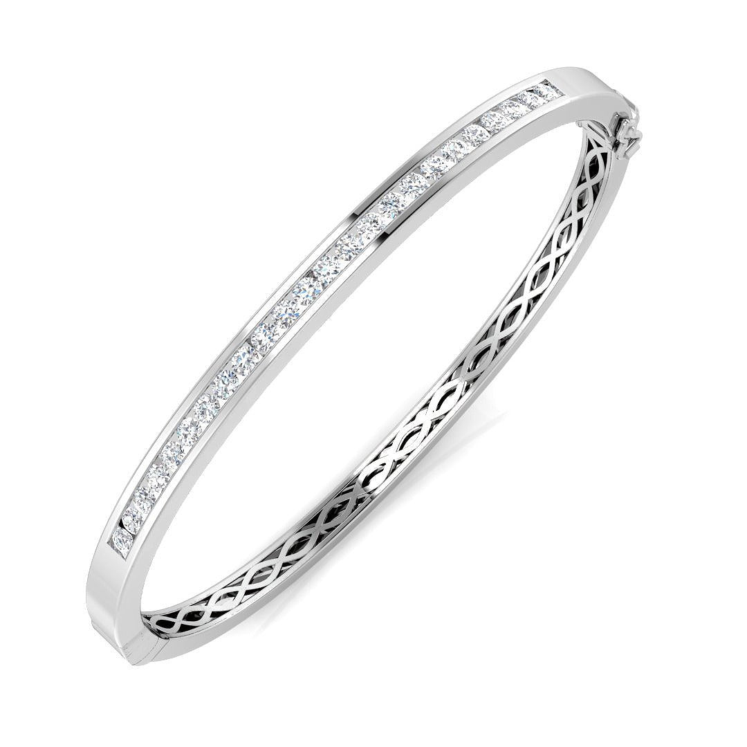 Natural Princess Cut Half Eternity Channel Set Hinged Diamond Bangle with Box Clasp in 10K/14K gold and platinum with certified lab-grown or natural diamonds