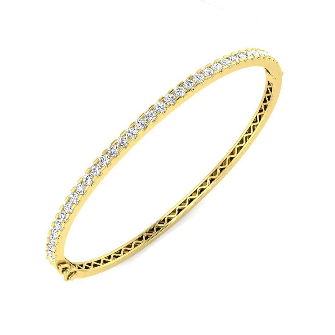 and Platinum Natural Round Cut Diamond Half Eternity Bangle with Hinged Lock in 10K/14K gold and platinum with certified lab-grown or natural diamonds