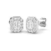 Stud Earrings with Lab Grown Emerald Cut and Halo - 1.00ct in 10K/14K gold and platinum with certified lab-grown or natural diamonds