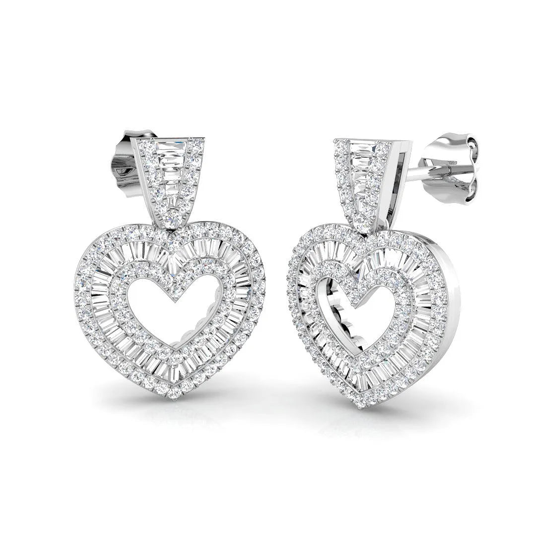 Round & Baguette Cut Diamond Halo Earring In Hallmarked in 10K/14K gold and platinum with certified lab-grown or natural diamonds
