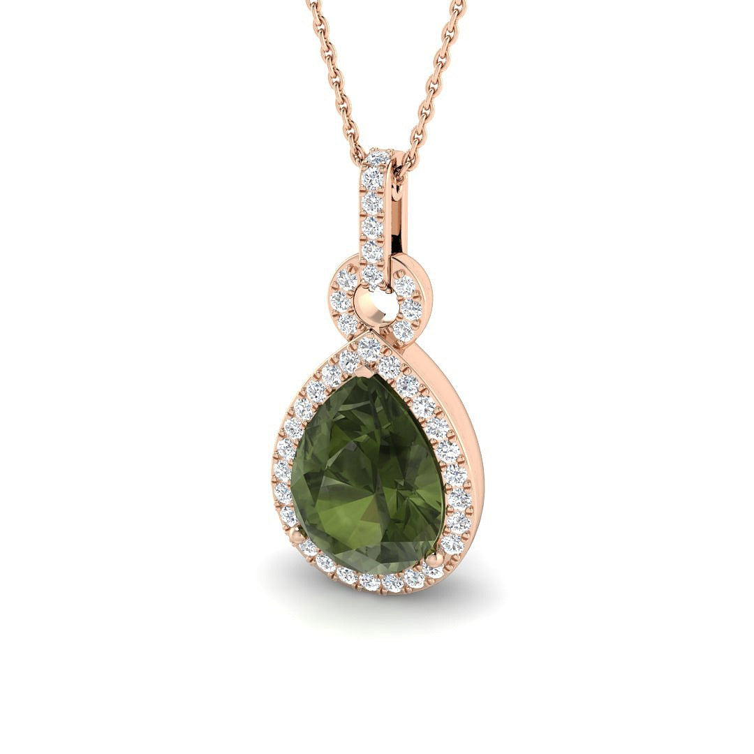 Green Tourmaline Diamond Pendant 2ct in 10K/14K gold and platinum with certified lab-grown or natural diamonds