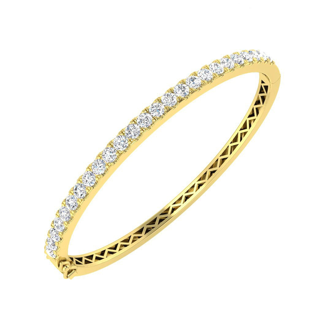 Natural Round Cut Diamond Prong Set Half Eternity Bangle with Hinged Lock in 10K/14K gold and platinum with certified lab-grown or natural diamonds