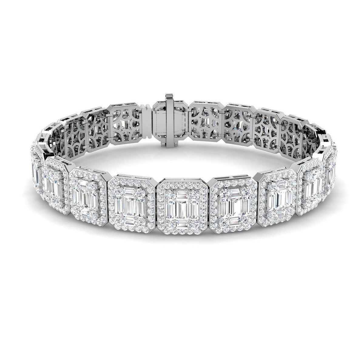Vintage Diamond Bracelet with Baguette & Round Brilliant Diamonds in Gold & in 10K/14K gold and platinum with certified lab-grown or natural diamonds