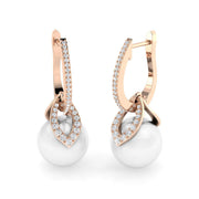 Nature Inspired Pearl Diamond Drop Earrings in 10K/14K gold and platinum with certified lab-grown or natural diamonds