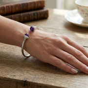 Amethyst Open Cuff Bangle with Round Cut Lab Grown Halo Diamonds in 10K/14K gold and platinum with certified lab-grown or natural diamonds