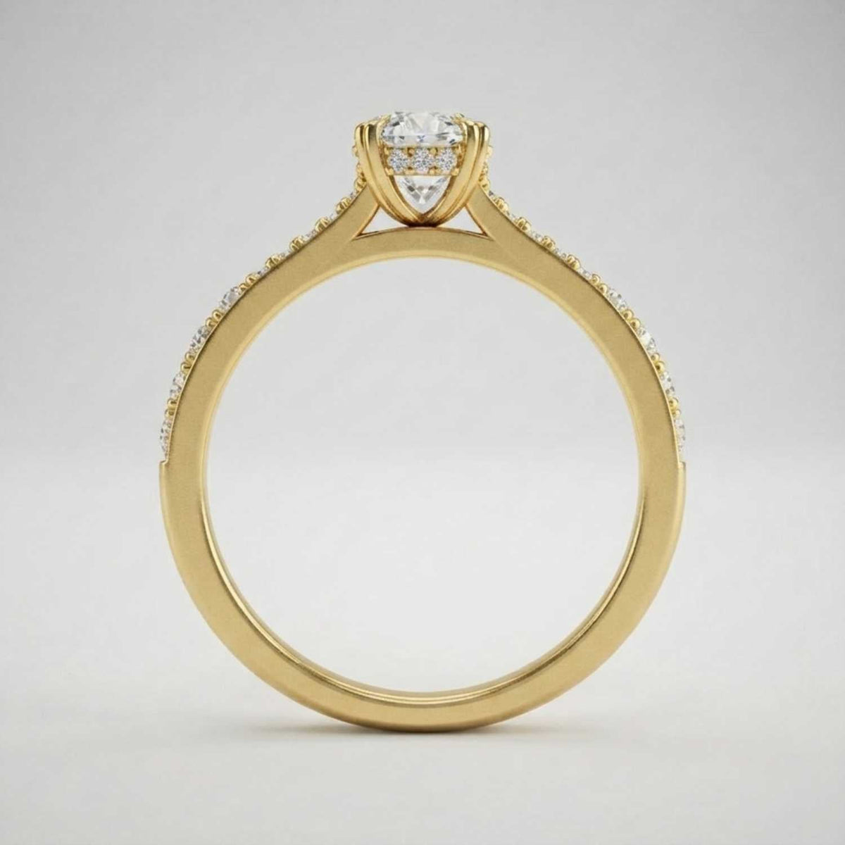Oval Cut Diamond Engagement Ring with Double Pave Band in 10K/14K gold and platinum with certified lab-grown or natural diamonds