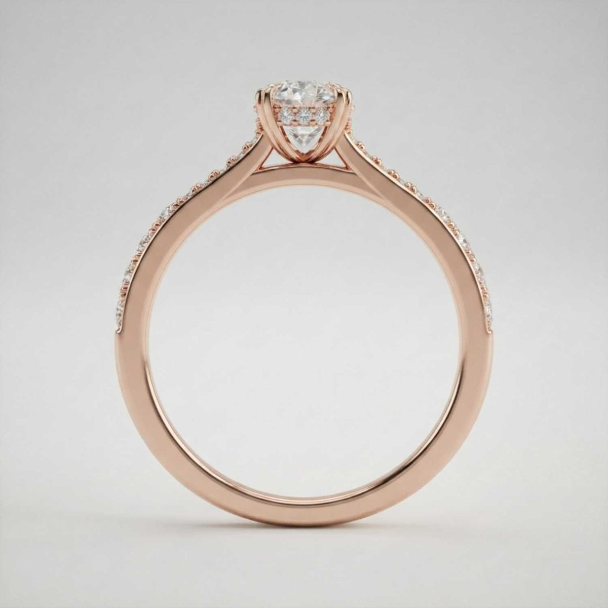 Oval Cut Diamond Engagement Ring with Double Pave Band in 10K/14K gold and platinum with certified lab-grown or natural diamonds