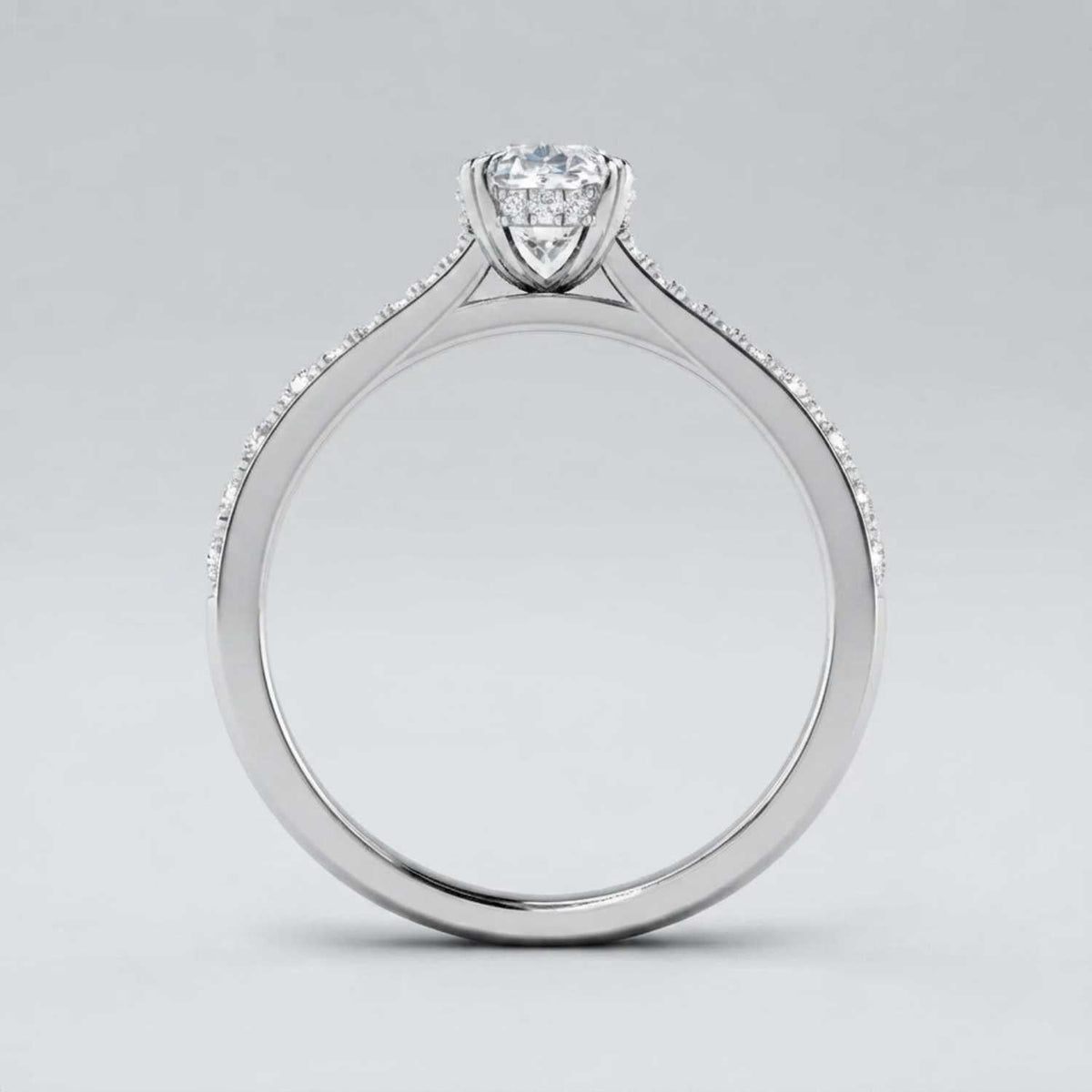 Oval Cut Diamond Engagement Ring with Double Pave Band in 10K/14K gold and platinum with certified lab-grown or natural diamonds
