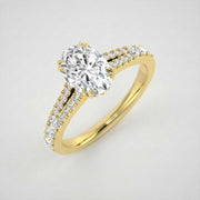 Oval Cut Diamond Engagement Ring with Double Pave Band in 10K/14K gold and platinum with certified lab-grown or natural diamonds