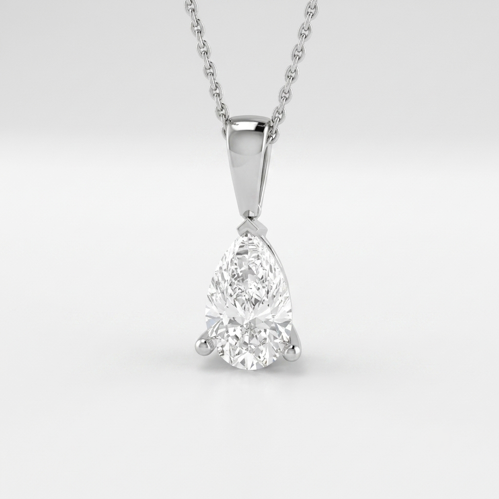Pear Shape Lab Grown Diamond Solitaire Pendant in 10K/14K gold and platinum with certified lab-grown or natural diamonds