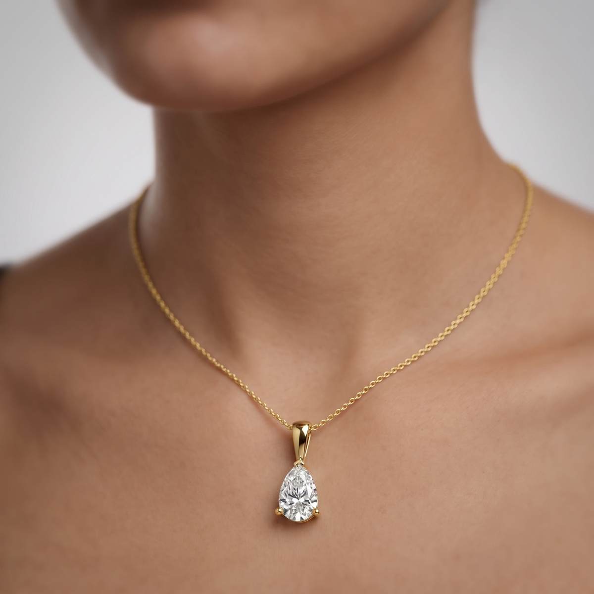 Pear Shape Lab Grown Diamond Solitaire Pendant in 10K/14K gold and platinum with certified lab-grown or natural diamonds