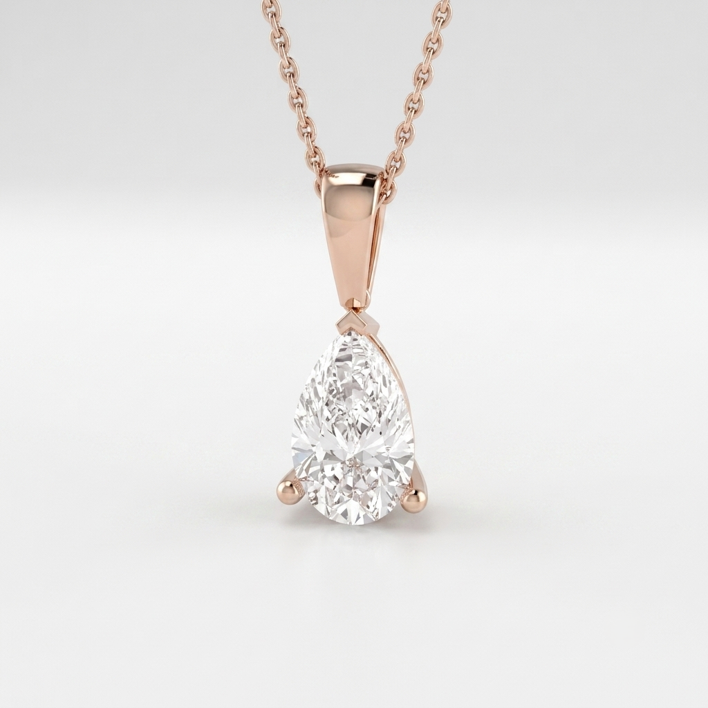 Pear Shape Lab Grown Diamond Solitaire Pendant in 10K/14K gold and platinum with certified lab-grown or natural diamonds