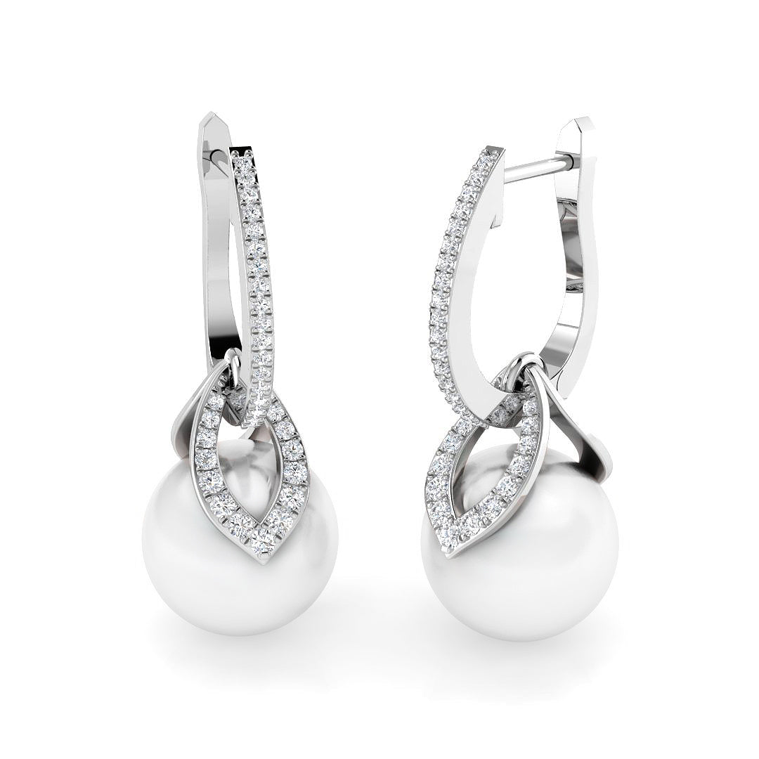 Nature Inspired Pearl Diamond Drop Earrings in 10K/14K gold and platinum with certified lab-grown or natural diamonds