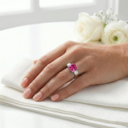 Lab-Grown 3.5ct Pink Sapphire & Diamond Engagement Ring in 10K/14K gold and platinum with certified lab-grown or natural diamonds