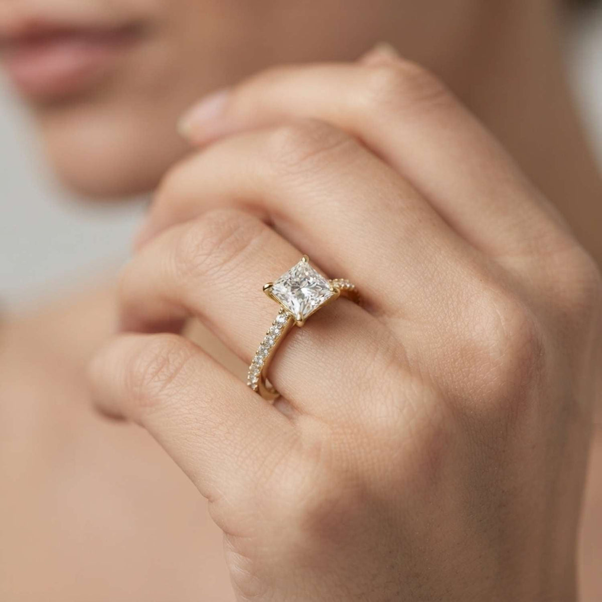 IGI Certified Princess Cut Diamond Engagement Rings in 10K/14K gold and platinum with certified lab-grown or natural diamonds