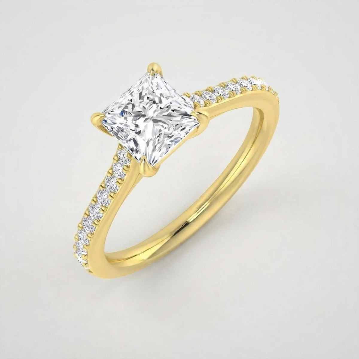 IGI Certified Princess Cut Diamond Engagement Rings in 10K/14K gold and platinum with certified lab-grown or natural diamonds