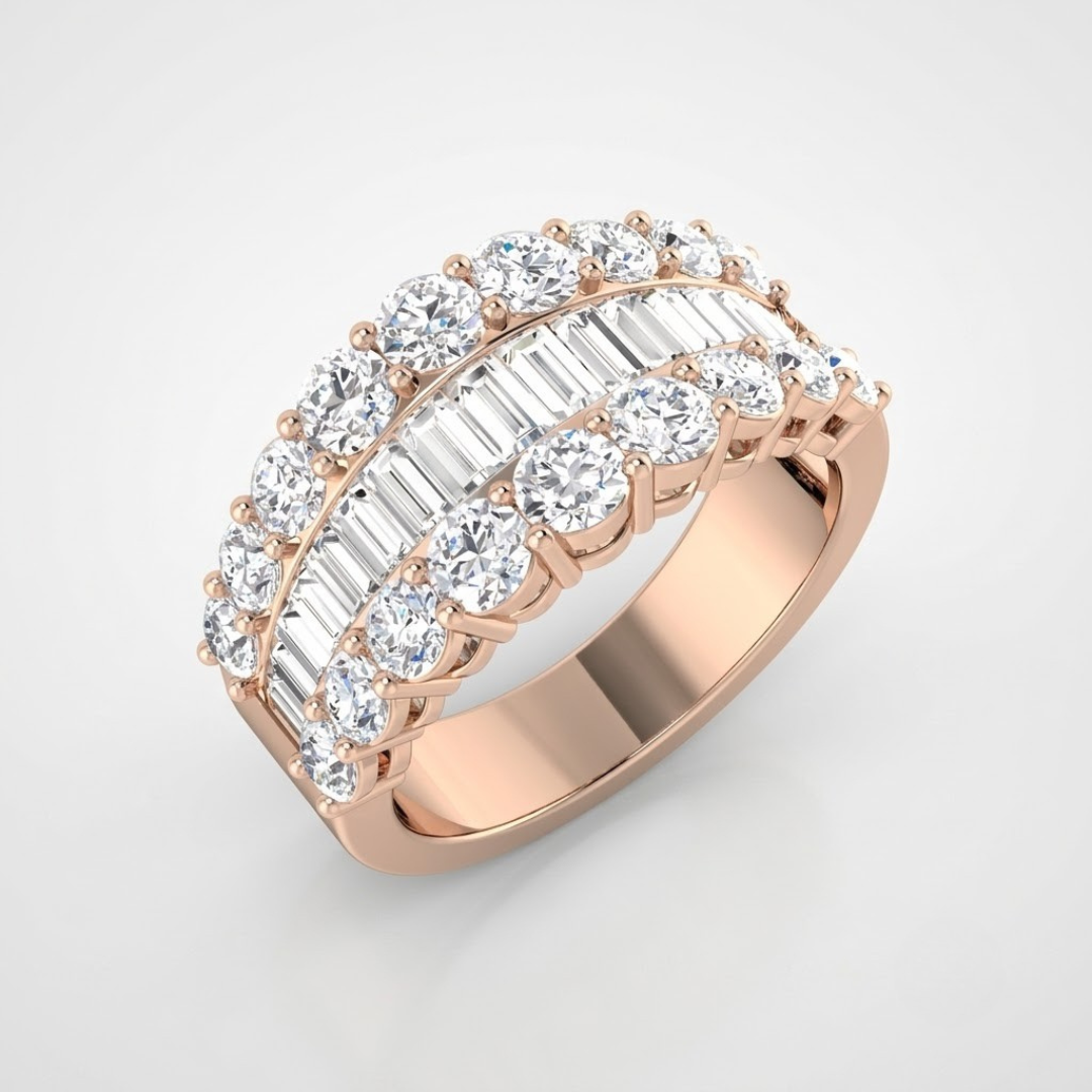 Baguette and Round Brilliant Diamond Platinum Half Eternity Ring in 10K/14K gold and platinum with certified lab-grown or natural diamonds