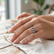 Alternating Sapphire & Diamond Half Eternity Band Ring in 10K/14K gold and platinum with certified lab-grown or natural diamonds