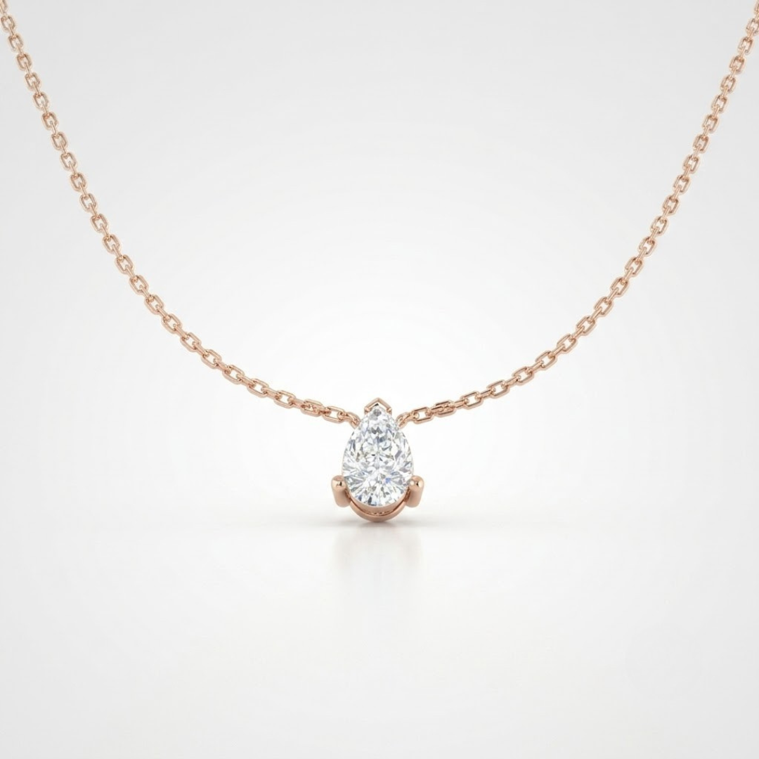 Lab Grown Pear Diamond Solitaire Necklace in 10K/14K gold and platinum with certified lab-grown or natural diamonds