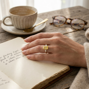 Natural Emerald Cut Yellow Diamond Bezel Set Engagement Ring with Baguette Side Stones in 10K/14K gold and platinum with certified lab-grown or natural diamonds
