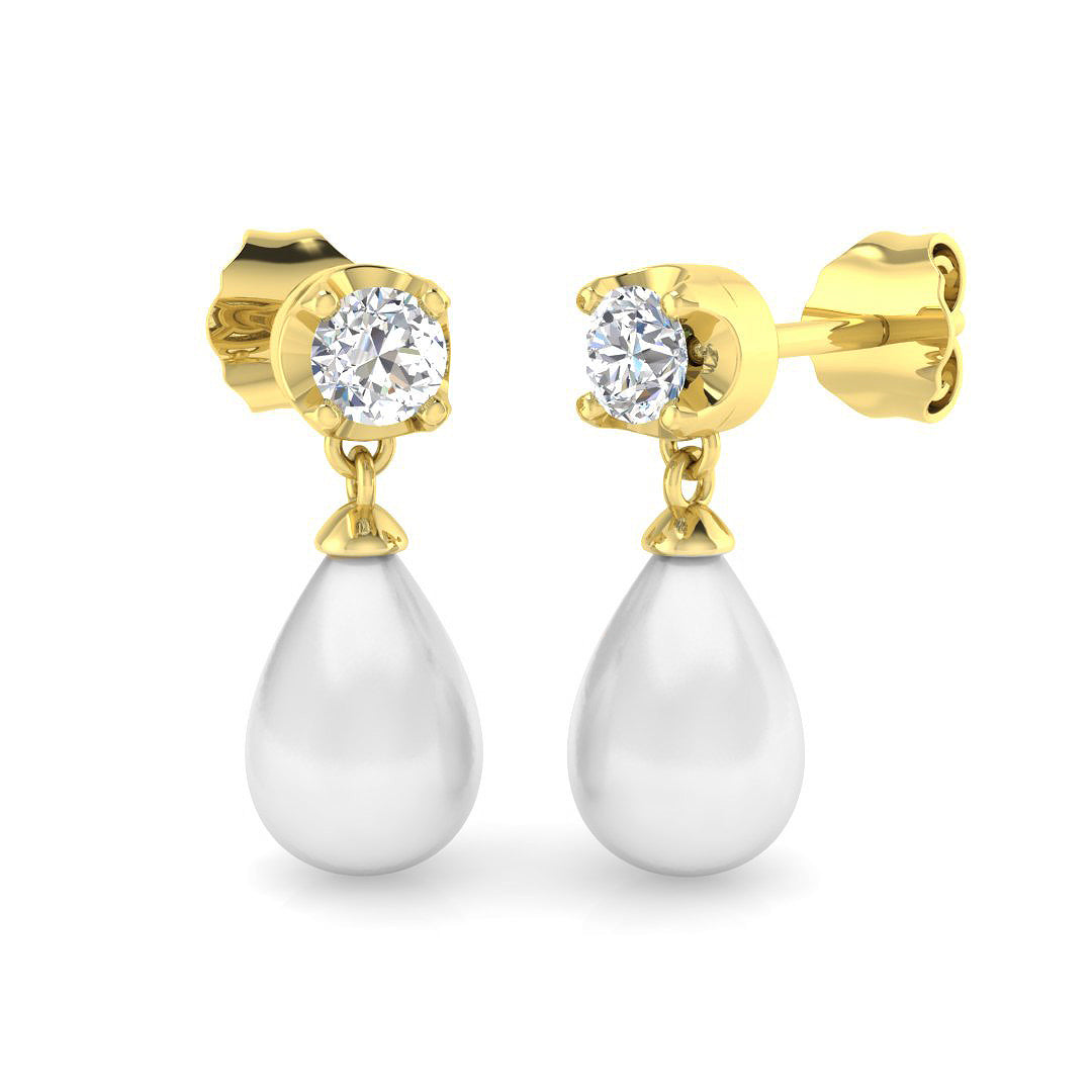 Teardrop Pearl Diamond Earrings with Push Back Clasp in 10K/14K gold and platinum with certified lab-grown or natural diamonds