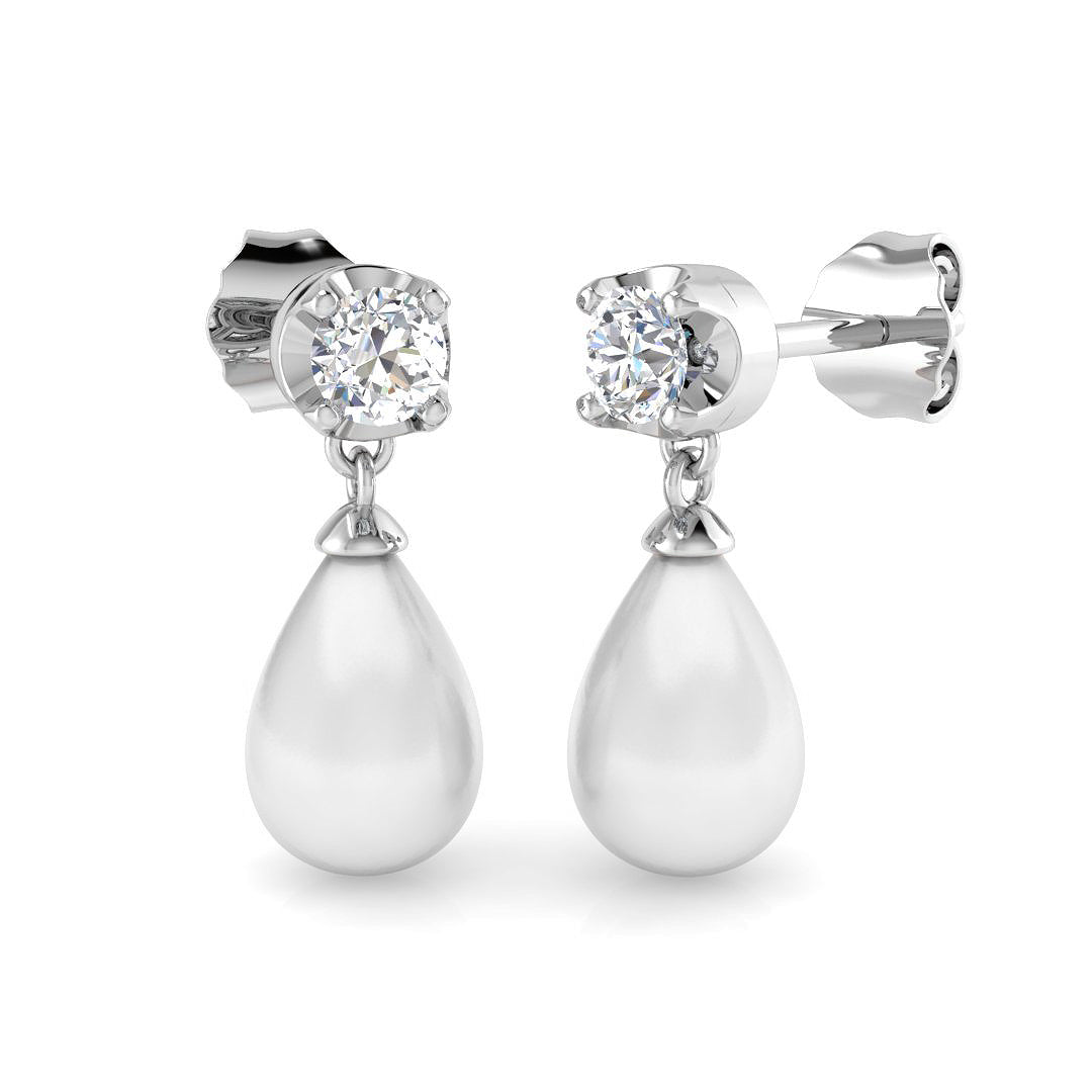 Teardrop Pearl Diamond Earrings with Push Back Clasp in 10K/14K gold and platinum with certified lab-grown or natural diamonds