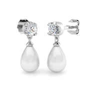Teardrop Pearl Diamond Earrings with Push Back Clasp in 10K/14K gold and platinum with certified lab-grown or natural diamonds
