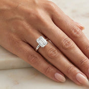 Emerald & Round Diamond Ring with Hidden Halo & Double Prong in 10K/14K gold and platinum with certified lab-grown or natural diamonds