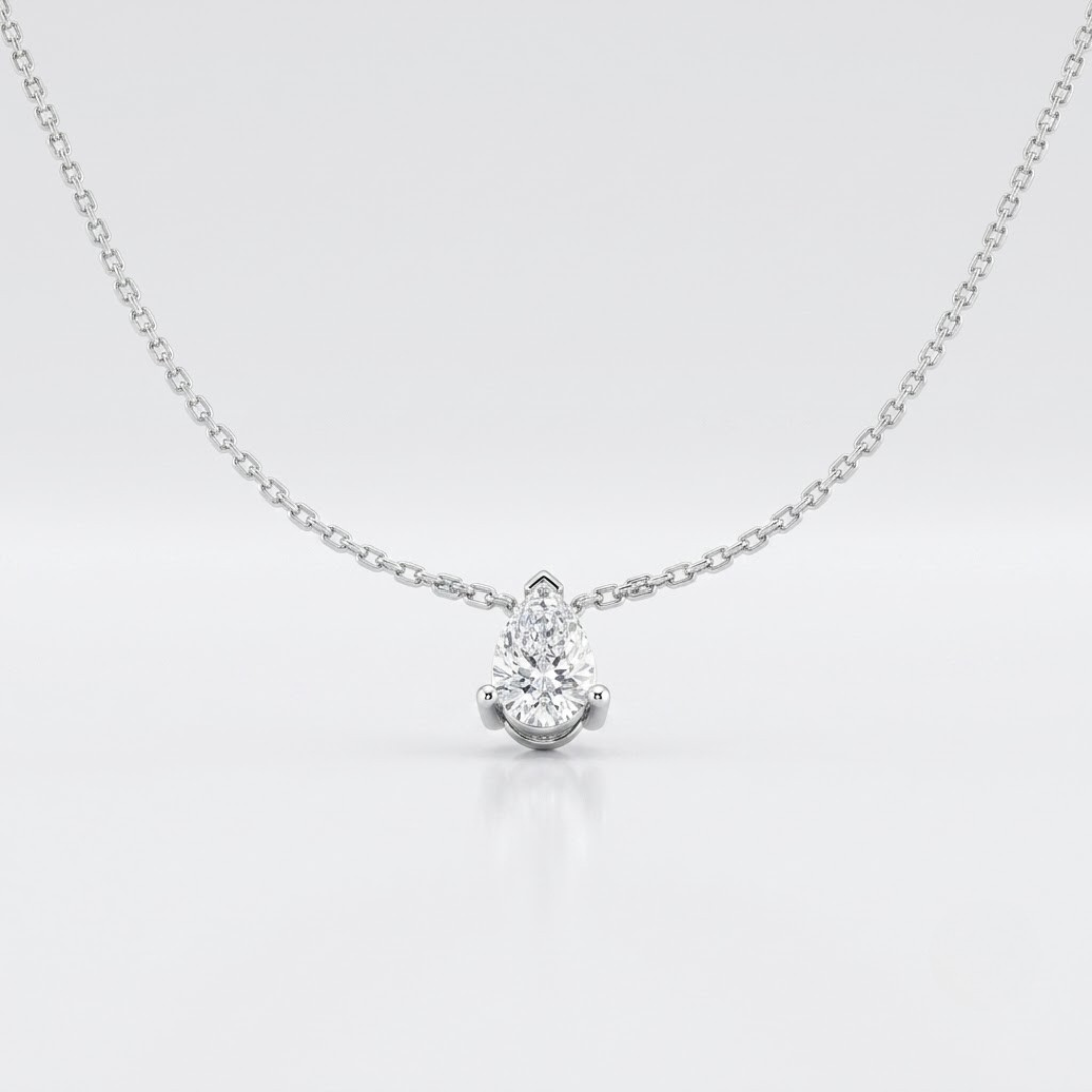 Lab Grown Pear Diamond Solitaire Necklace in 10K/14K gold and platinum with certified lab-grown or natural diamonds