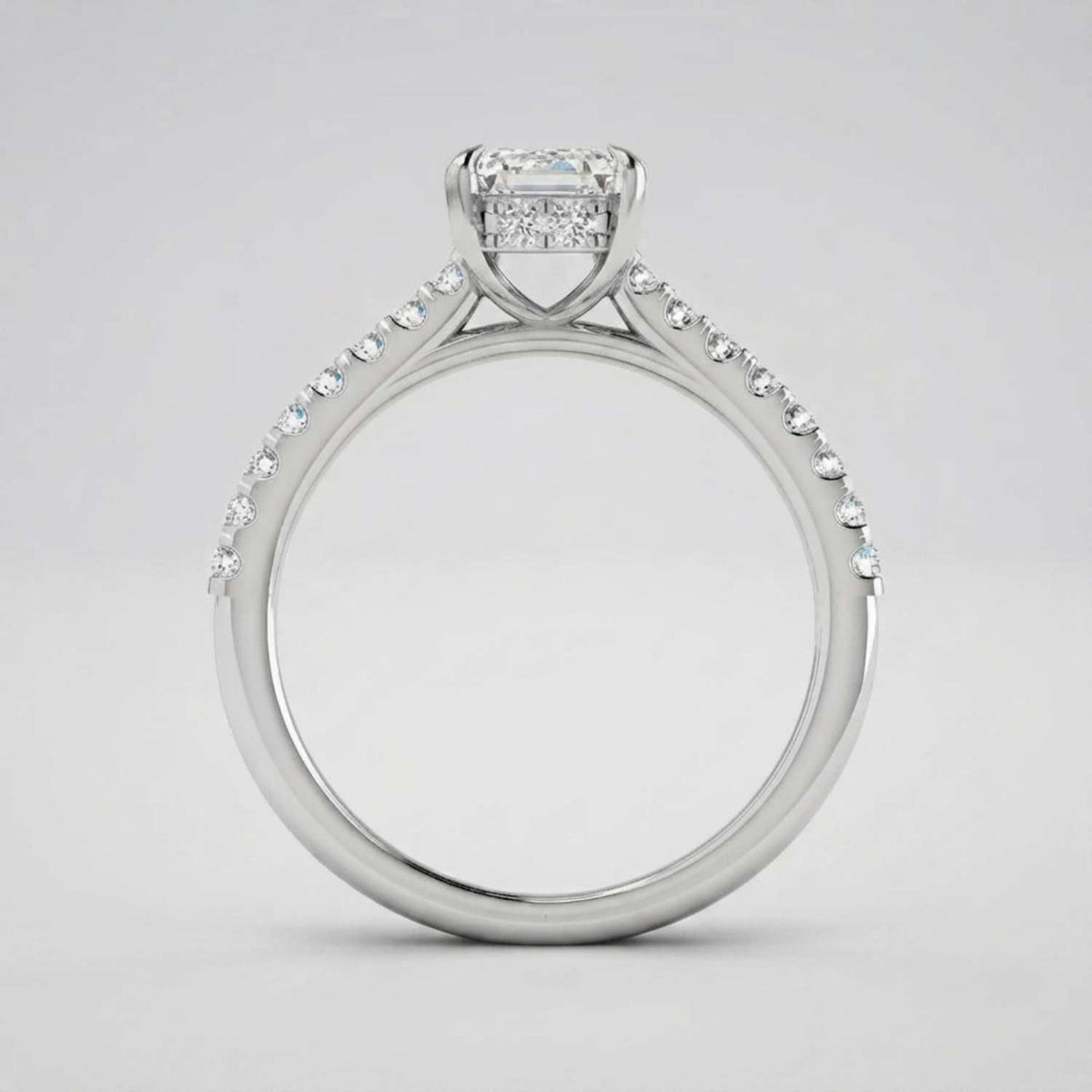 Radiant Cut Diamond Engagement Ring with Pave Diamond in 10K/14K gold and platinum with certified lab-grown or natural diamonds