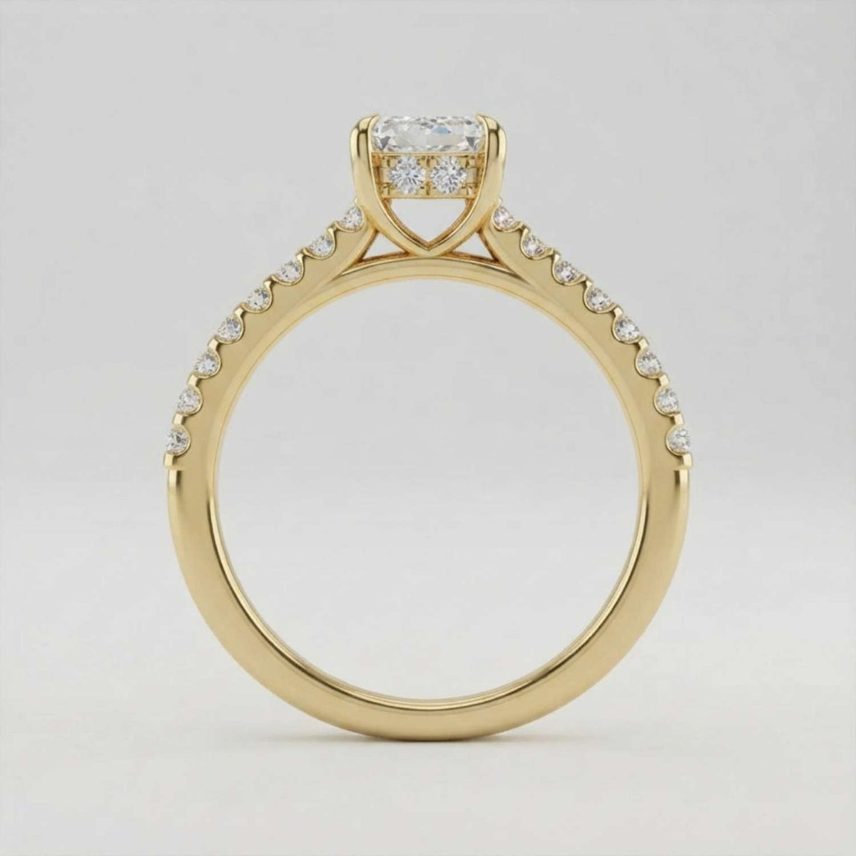 Radiant Cut Diamond Engagement Ring with Pave Diamond in 10K/14K gold and platinum with certified lab-grown or natural diamonds