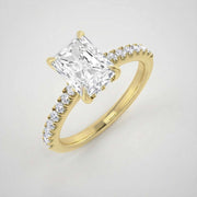 Radiant Cut Diamond Engagement Ring with Pave Diamond in 10K/14K gold and platinum with certified lab-grown or natural diamonds