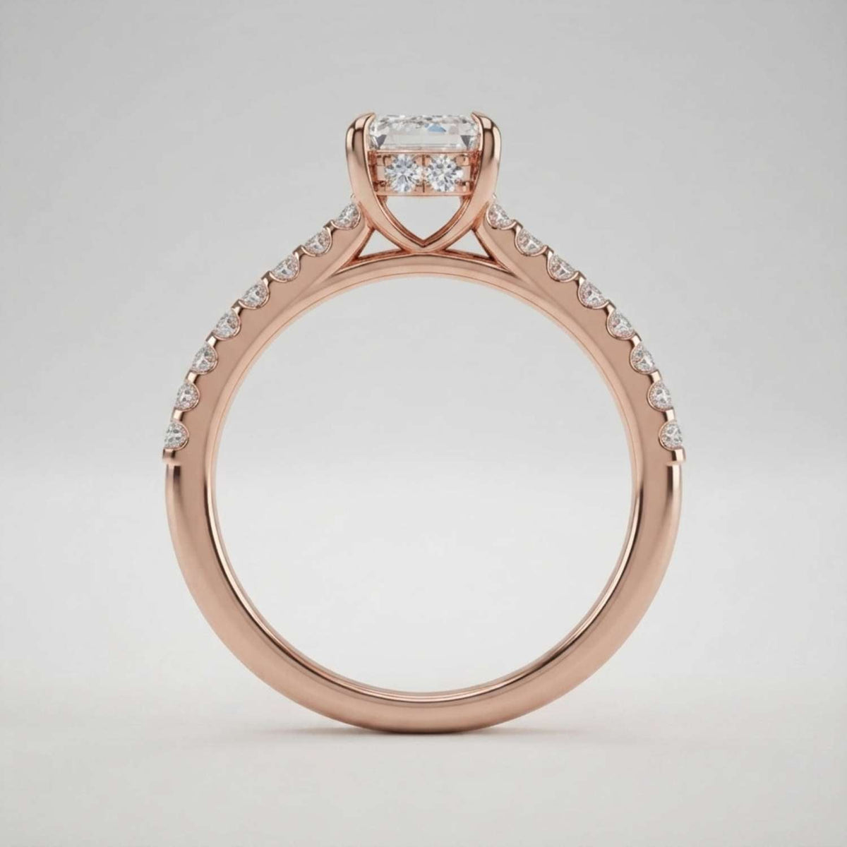 Radiant Cut Diamond Engagement Ring with Pave Diamond in 10K/14K gold and platinum with certified lab-grown or natural diamonds