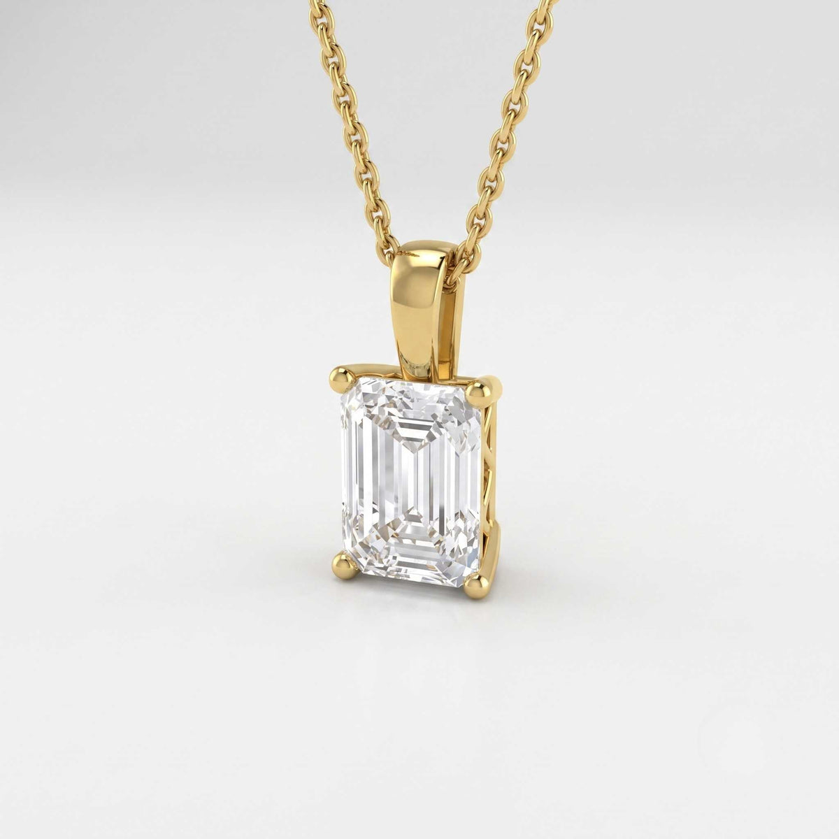 Lab Grown Emerald Cut Diamond Pendant in 10K/14K gold and platinum with certified lab-grown or natural diamonds