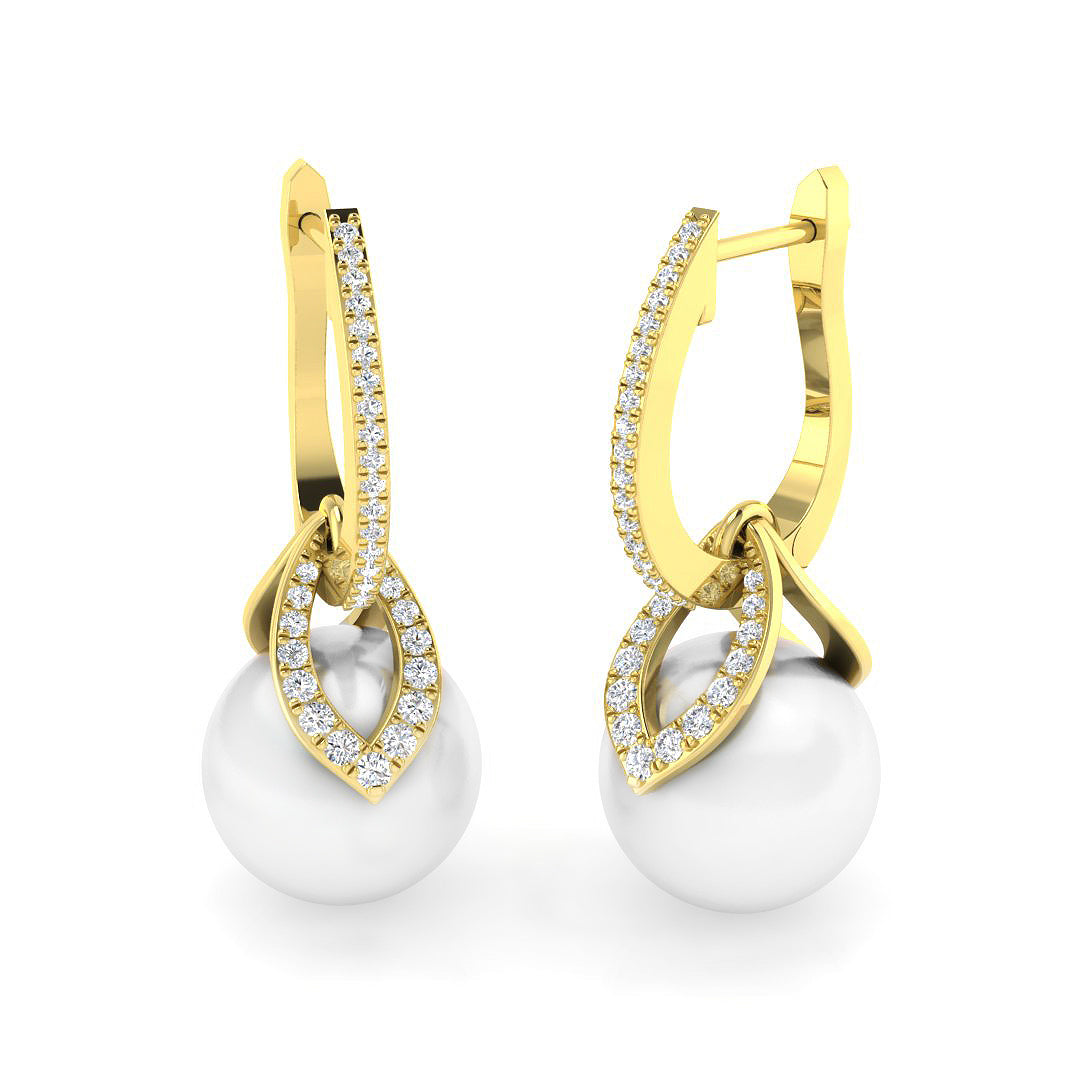Nature Inspired Pearl Diamond Drop Earrings in 10K/14K gold and platinum with certified lab-grown or natural diamonds